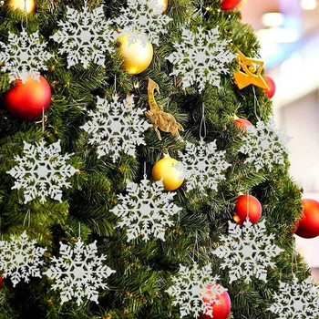 Пакет от 24/12/6 части снежинки за украса на коледна елха Сини снежинки с ярък прах Зимен новогодишен висящ декор