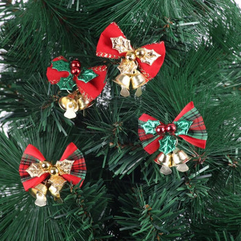 4PCS коледна елха лък Коледни орнаменти Камбана 4 вида микс лъкове за домашна градина Коледна/сватбена декорация панделка лък