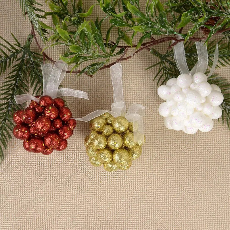 5 komada svjetlucave božićne kuglice, crvenog zlata, bijelog božićnog drvca, viseće kuglice od pjenaste bobice, privjesak od lažnog voća, novogodišnji poklon Navidad