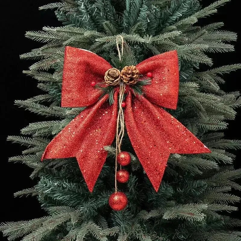 Didelis raudonas auksas putojantis blizgantis kalėdinis kaspinas lankelis Kalėdų eglutės papuošimas rankų darbo kalėdinis papuošalas