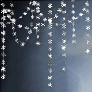 Ασημί λευκό μπλε νιφάδα χιονιού πανό γιρλάντα για διακοσμήσεις χειμερινών θαυμάτων για πάρτι Χριστουγεννιάτικο δέντρο Κρεμαστό ντεκόρ Streamer Banner