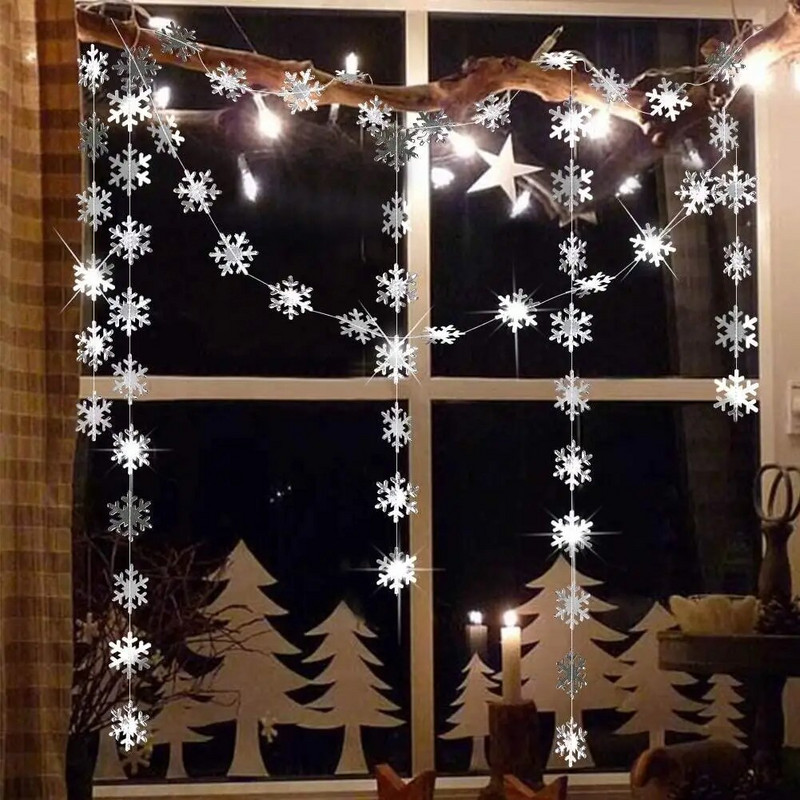 Srebrno bijelo plava pahuljica s vijencem Banner za Winter Wonderland Party Decorations Božićno drvce Viseća dekoracija Streamer Banner