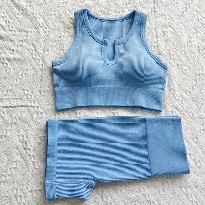 Naiste joogakomplektid U-kraega rinnahoidja kõrge vöökohaga lühikesed püksid Spordikomplekt Naiste soonikuga treeningriietus Jooksuülikond Fitness Õmblusteta spordirõivad