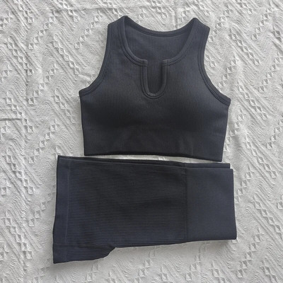 Naiste joogakomplektid U-kraega rinnahoidja kõrge vöökohaga lühikesed püksid Spordikomplekt Naiste soonikuga treeningriietus Jooksuülikond Fitness Õmblusteta spordirõivad