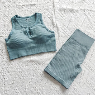 Naiste joogakomplektid U-kraega rinnahoidja kõrge vöökohaga lühikesed püksid Spordikomplekt Naiste soonikuga treeningriietus Jooksuülikond Fitness Õmblusteta spordirõivad