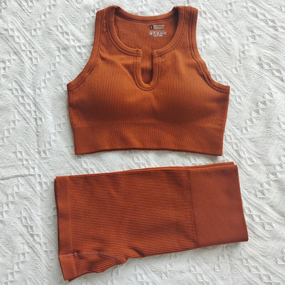 Naiste joogakomplektid U-kraega rinnahoidja kõrge vöökohaga lühikesed püksid Spordikomplekt Naiste soonikuga treeningriietus Jooksuülikond Fitness Õmblusteta spordirõivad