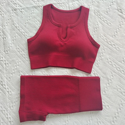 Naiste joogakomplektid U-kraega rinnahoidja kõrge vöökohaga lühikesed püksid Spordikomplekt Naiste soonikuga treeningriietus Jooksuülikond Fitness Õmblusteta spordirõivad
