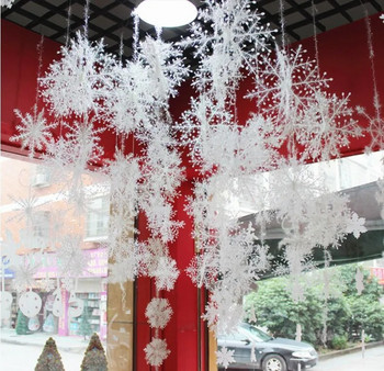 Украса за коледна елха Снежинки 6 см-18 см Бяла пластмаса Изкуствен сняг Декорации за дома 2020 Честита Нова Година Консумативи за парти