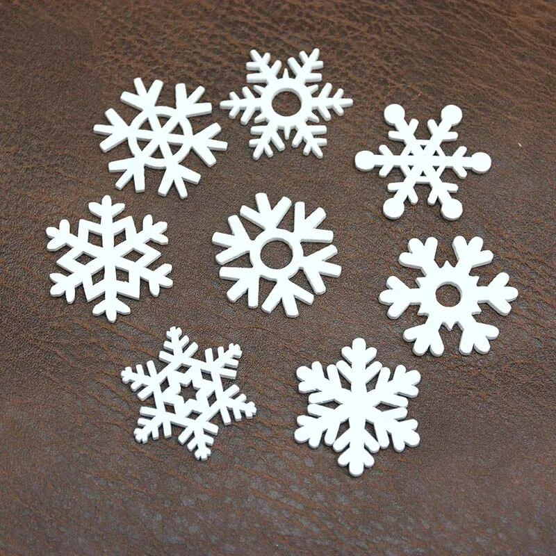 (50 kom) Bijele mješavine u obliku drvenih snježnih pahulja Božićni ukrasi Privjesci Novogodišnji ukrasi za dom