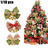 1/10 Mini božićne mašne sa zvončićima, mašna od listova juhe za DIY rukotvorine Poklon ukrasi Novogodišnje kućno božićno drvce Viseći ukrasi