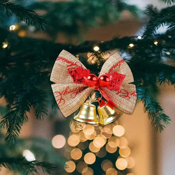 1/10 Μίνι χριστουγεννιάτικες φιόγκοι με καμπάνες Λινάτσα φύλλα παπιγιόν για DIY στολίδια δώρου Πρωτοχρονιάτικο Σπίτι Χριστουγεννιάτικο Δέντρο Κρεμαστό Στολίδι