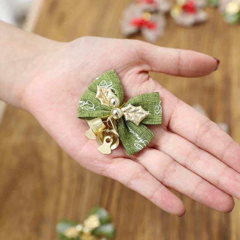 1/10 Mini božićne mašne sa zvončićima, mašna od listova juhe za DIY rukotvorine Poklon ukrasi Novogodišnje kućno božićno drvce Viseći ukrasi