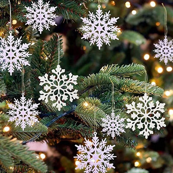 18 опаковки Пластмасови бели снежинки Орнаменти Коледна украса за коледна елха 10 см замръзваща снежинка Коледен декор