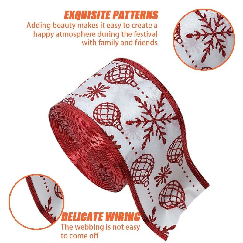 2 M Ziemassvētku loki, sniegpārsliņu siksnas, Ziemassvētku vakara rotājumi, apdrukāti rupjš audekls ar diegu vītnes dāvanu loku ballītei DIY amatniecībai