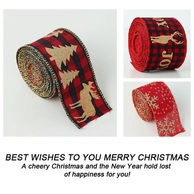 2 M Ziemassvētku loki, sniegpārsliņu siksnas, Ziemassvētku vakara rotājumi, apdrukāti rupjš audekls ar diegu vītnes dāvanu loku ballītei DIY amatniecībai