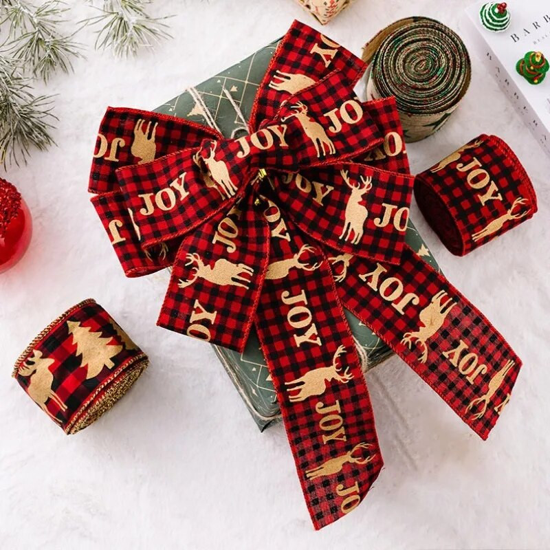 2 M Ziemassvētku loki, sniegpārsliņu siksnas, Ziemassvētku vakara rotājumi, apdrukāti rupjš audekls ar diegu vītnes dāvanu loku ballītei DIY amatniecībai