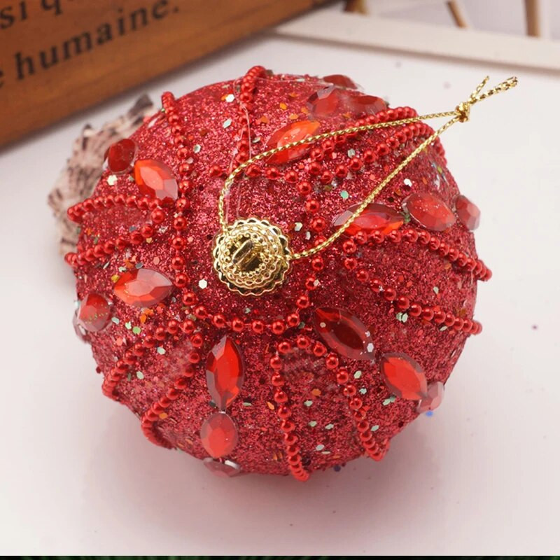 8 cm Ziemassvētku bumbu putu sequins kulons āra krāsainu pērļu piekārts rotājums Ziemassvētku eglītes šarms ballītes dekors
