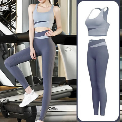 Komplet za jogu od 2 komada Ženska trenirka Patchwork Sportski set Ženska odjeća Odijelo za teretanu Za fitnes Odjeća Odjeća za trening Sportski grudnjak Crop Top