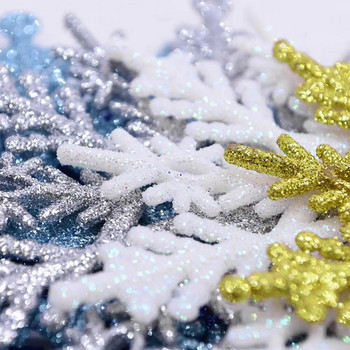 6Pcs 10cm Коледна украса Направи си сам за домашен декор Нова година 2022 Изкуствен блясък Снежинка Висящи орнаменти Декорация на коледно дърво