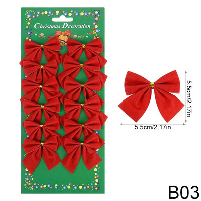 12 komada Sretan Božić Bow Decorations Božićno drvce Bowknot Privjesak Ukrasi za uređenje doma Nova godina Xmsa Party DIY Darovi pribor
