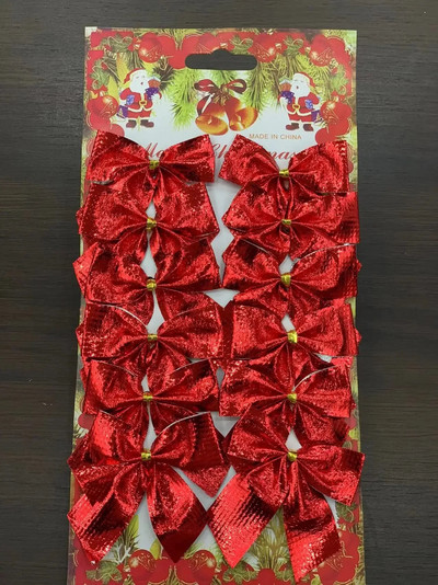(12PCS) 6cm цветни декорации с лък Коледна елха Новогодишна празнична украса за парти Празнични консумативи decoracion arbol navidad