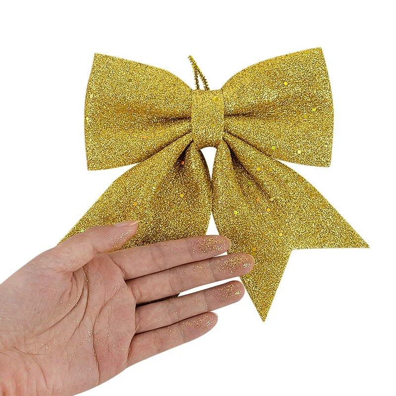 Jednodijelni veliki crveno-zlatni srebrni svjetlucavi božićni ukrasi od vrpce, mašna, božićno drvce, ručno izrađeni božićni ukrasi