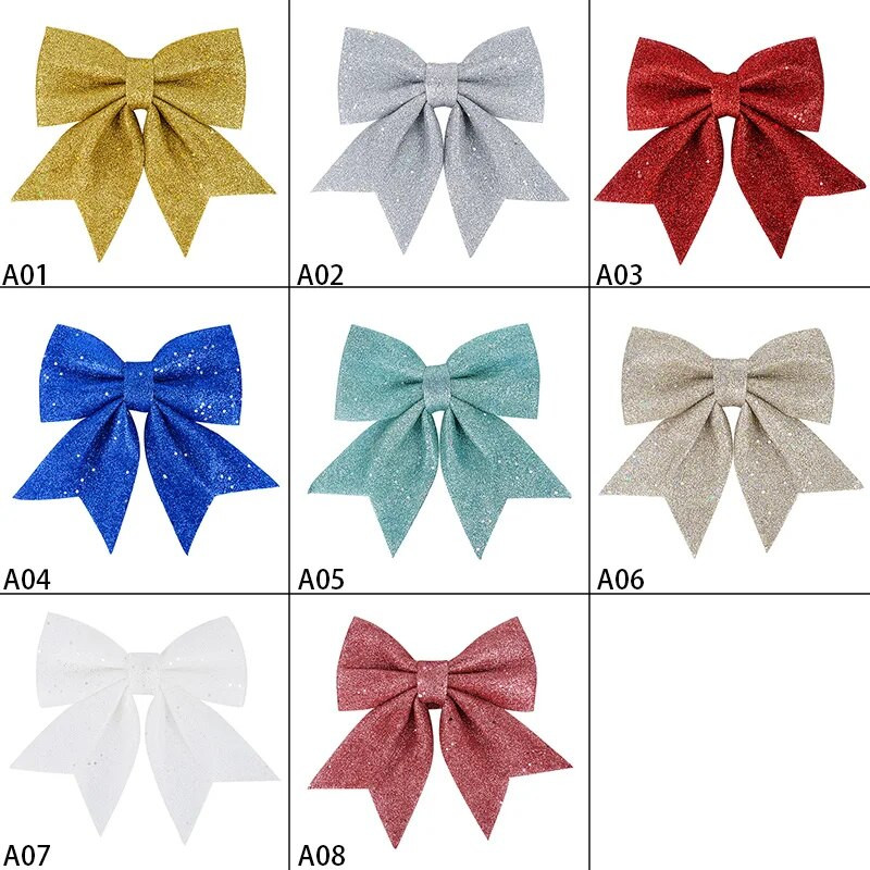 Jednodijelni veliki crveno-zlatni srebrni svjetlucavi božićni ukrasi od vrpce, mašna, božićno drvce, ručno izrađeni božićni ukrasi