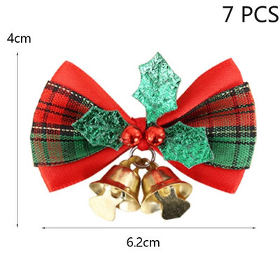 7 gab Ziemassvētku tauriņš ar zvaniņiem, ziedu vainagu kulonu rotājums, Ziemassvētku mini bowknot amatniecības dāvanu ornaments Ziemassvētku eglītes dekors