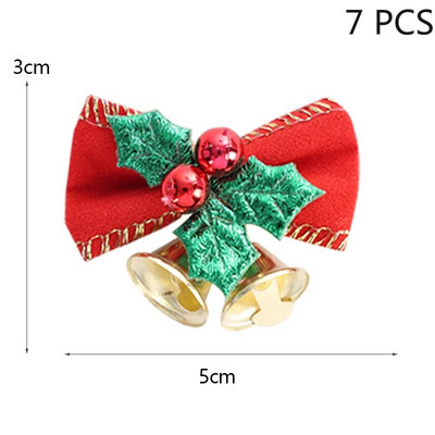 7 gab Ziemassvētku tauriņš ar zvaniņiem, ziedu vainagu kulonu rotājums, Ziemassvētku mini bowknot amatniecības dāvanu ornaments Ziemassvētku eglītes dekors