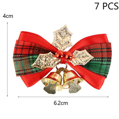 7 gab Ziemassvētku tauriņš ar zvaniņiem, ziedu vainagu kulonu rotājums, Ziemassvētku mini bowknot amatniecības dāvanu ornaments Ziemassvētku eglītes dekors