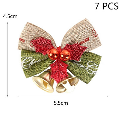 7 gab Ziemassvētku tauriņš ar zvaniņiem, ziedu vainagu kulonu rotājums, Ziemassvētku mini bowknot amatniecības dāvanu ornaments Ziemassvētku eglītes dekors