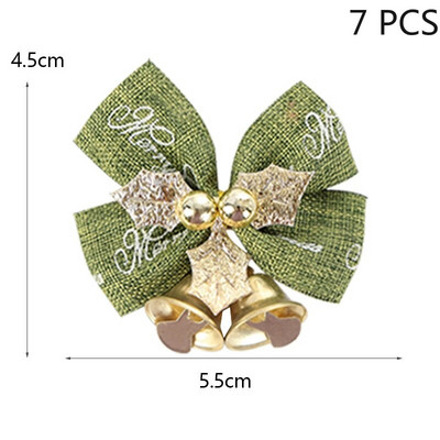 7 gab Ziemassvētku tauriņš ar zvaniņiem, ziedu vainagu kulonu rotājums, Ziemassvētku mini bowknot amatniecības dāvanu ornaments Ziemassvētku eglītes dekors