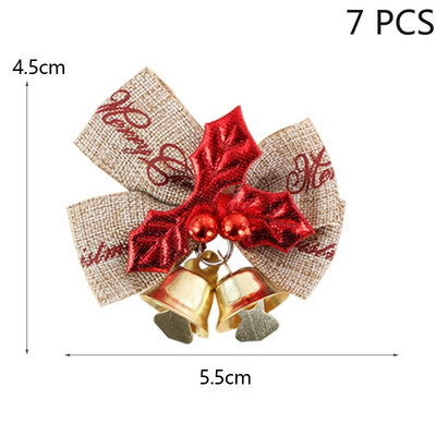 7 gab Ziemassvētku tauriņš ar zvaniņiem, ziedu vainagu kulonu rotājums, Ziemassvētku mini bowknot amatniecības dāvanu ornaments Ziemassvētku eglītes dekors