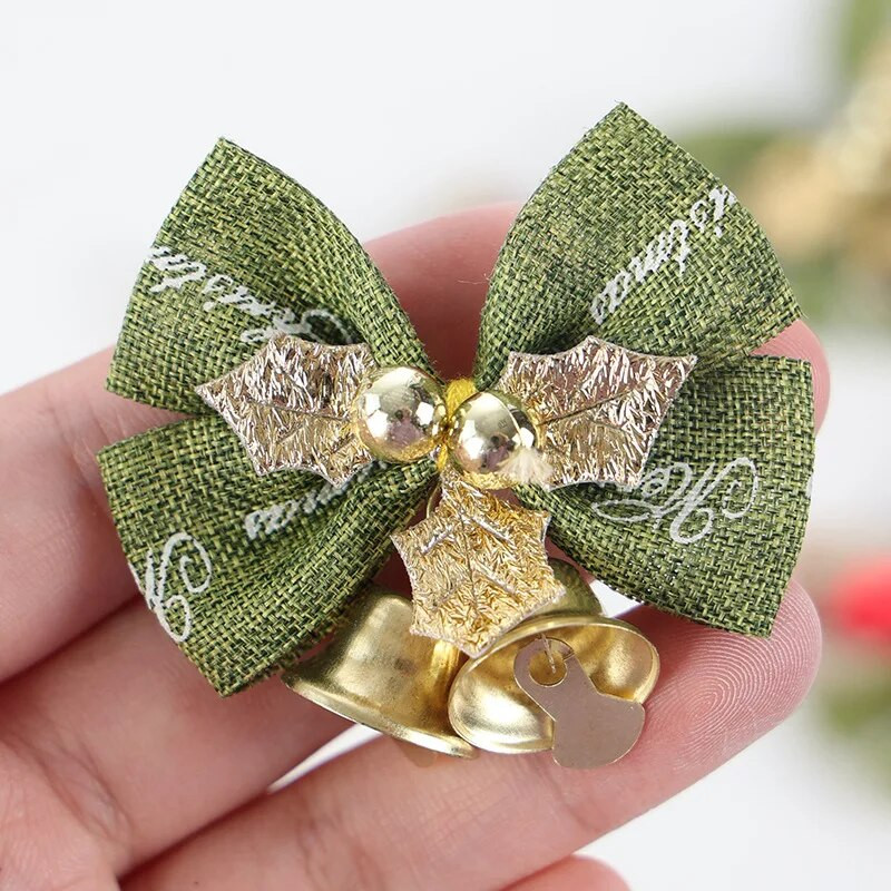 7 gab Ziemassvētku tauriņš ar zvaniņiem, ziedu vainagu kulonu rotājums, Ziemassvētku mini bowknot amatniecības dāvanu ornaments Ziemassvētku eglītes dekors