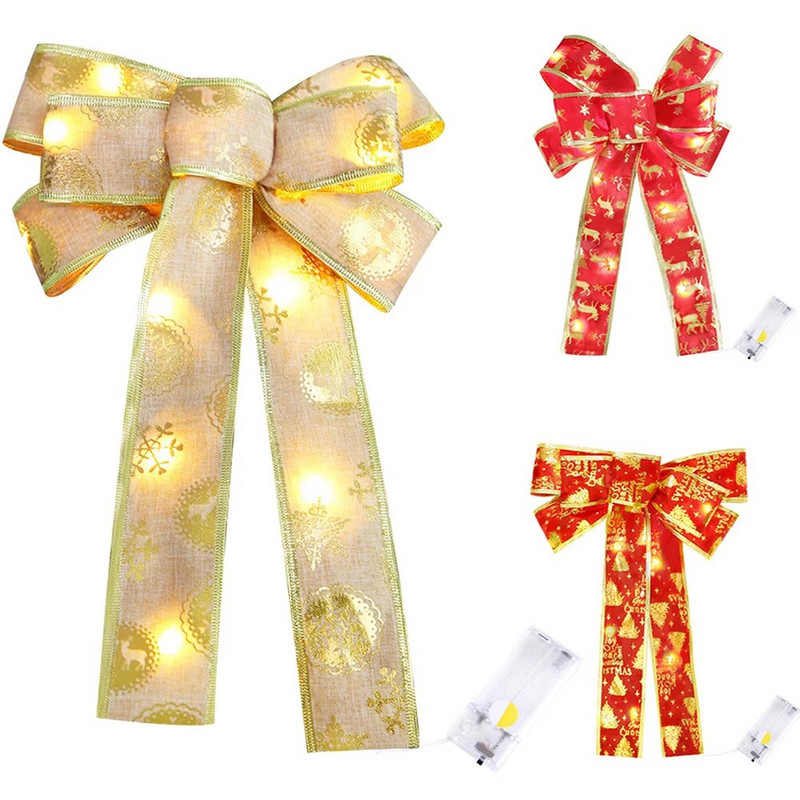 Božićna mašna s LED vrpcom Retro privjesak s mašnama Idealan za vrata Trijemove Božićna drvca Ograde za stepenice Zlatno Crveni Dekor