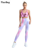 Ljetni ženski komplet odjeće za jogu s printom, bez rukava, s okruglim izrezom i mrežastim trkačkim leđima, bez podstavljenog gornjeg dijela i sportskih tajica