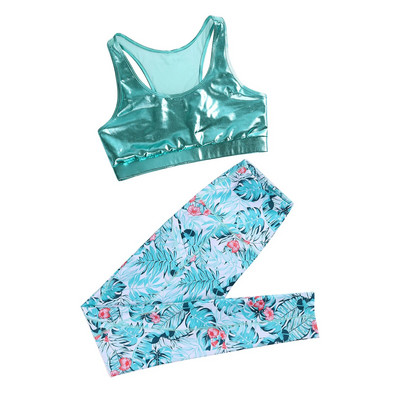 Ljetni ženski komplet odjeće za jogu s printom, bez rukava, s okruglim izrezom i mrežastim trkačkim leđima, bez podstavljenog gornjeg dijela i sportskih tajica