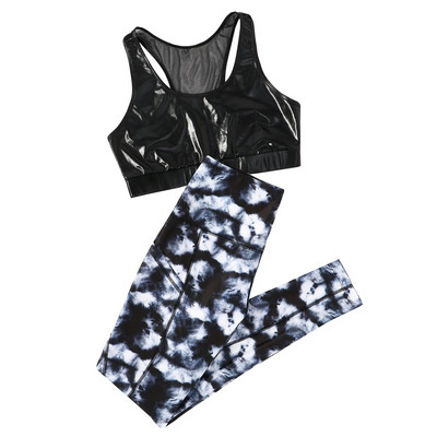 Ljetni ženski komplet odjeće za jogu s printom, bez rukava, s okruglim izrezom i mrežastim trkačkim leđima, bez podstavljenog gornjeg dijela i sportskih tajica