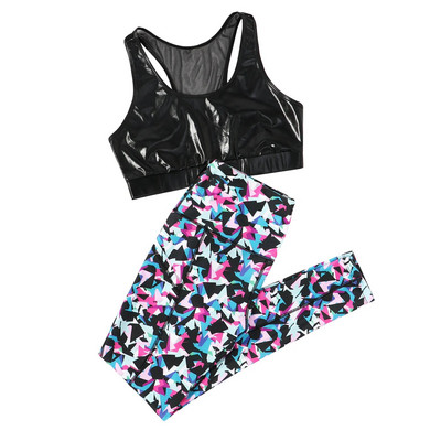 Ljetni ženski komplet odjeće za jogu s printom, bez rukava, s okruglim izrezom i mrežastim trkačkim leđima, bez podstavljenog gornjeg dijela i sportskih tajica