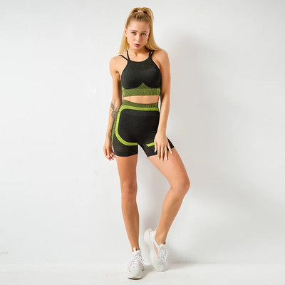 NCLAGEN Bešavno odijelo Set za jogu Ženski grudnjak Kratki fitnes Sportska odjeća 2-dijelna elastična mreža Odjeća za trčanje Sportska oprema za vježbanje