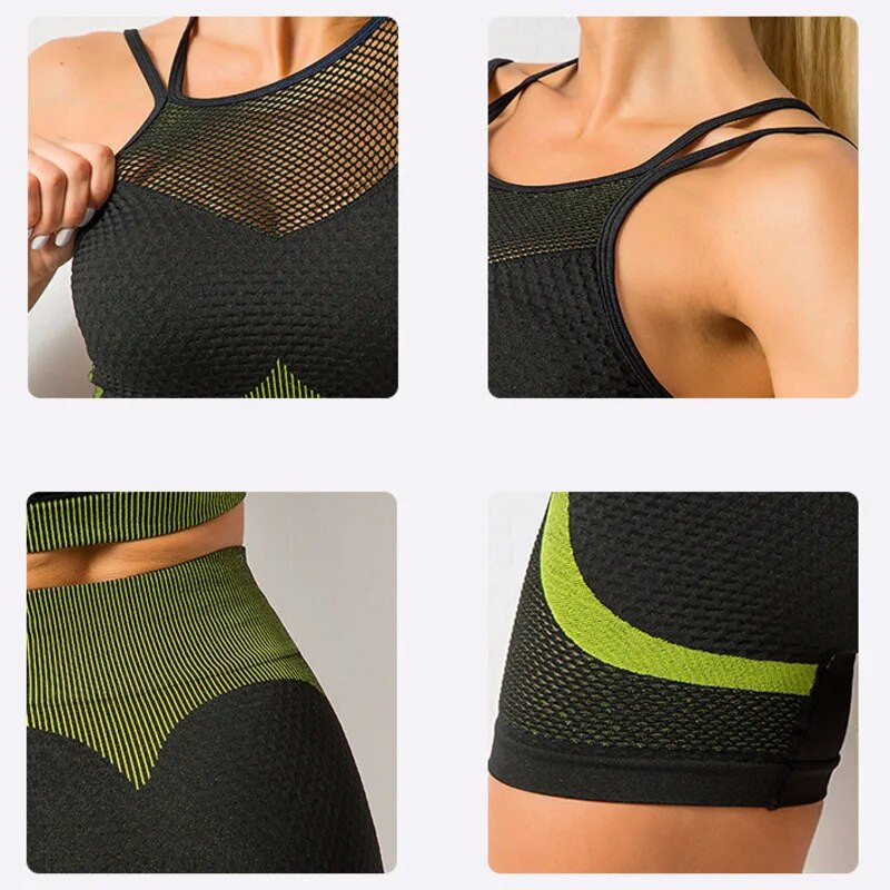 NCLAGEN Bešavno odijelo Set za jogu Ženski grudnjak Kratki fitnes Sportska odjeća 2-dijelna elastična mreža Odjeća za trčanje Sportska oprema za vježbanje