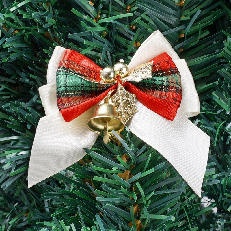 4/1gb Ziemassvētku rotājumi Mini zvana bantīšu kulons Ziemassvētku eglītes zvana loki DIY mājas ballīte Mājas dekorēšana Auduma bantīšu rokdarbi