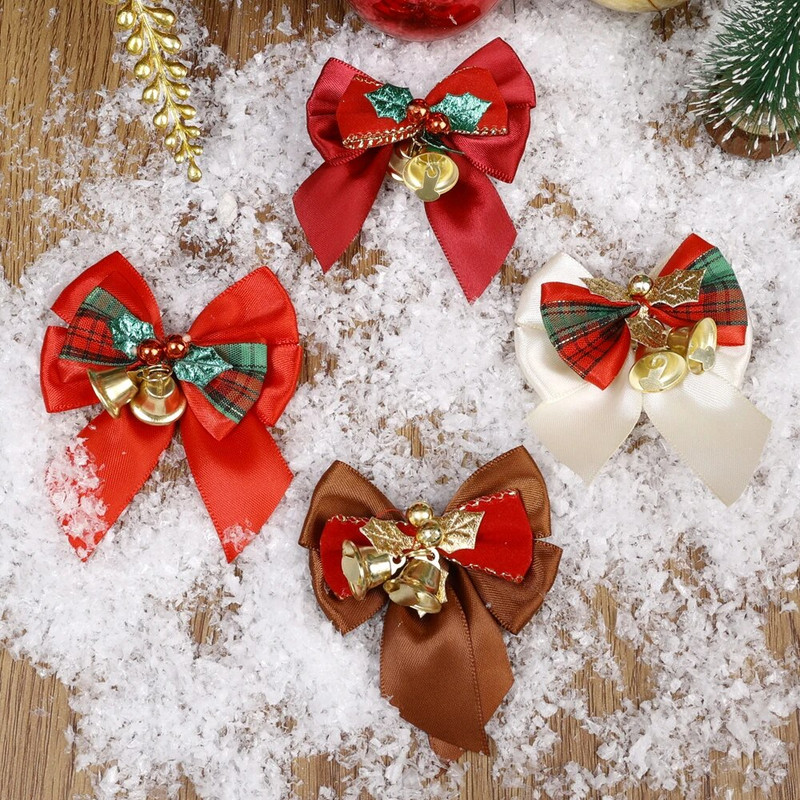 4/1gb Ziemassvētku rotājumi Mini zvana bantīšu kulons Ziemassvētku eglītes zvana loki DIY mājas ballīte Mājas dekorēšana Auduma bantīšu rokdarbi