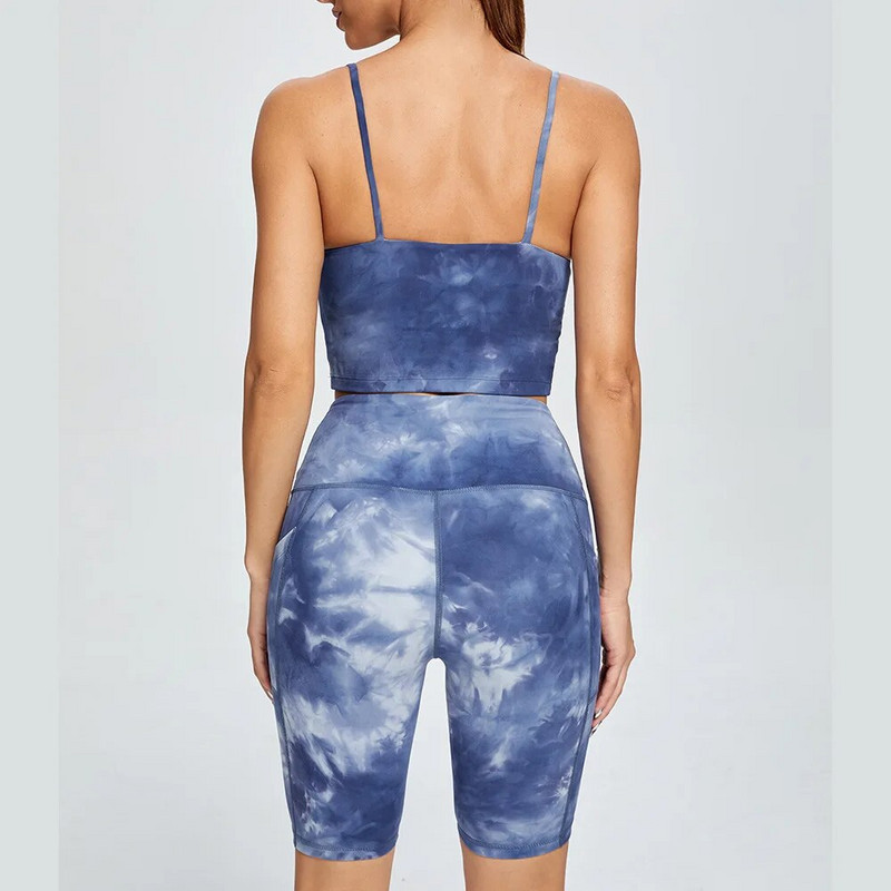 NCLAGEN joogakomplekt Sportlikud säärised ja pealistrükiga lipsuga värvitud naiste spordirõivad jõusaalirinnahoidja lühike elastne treeningriided fitnessiülikond