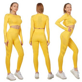 Vitalno žensko sportsko odijelo Set za jogu Odjeća za vježbanje u teretani Dugi rukavi Fitness Crop Top + Energy Bešavne tajice visokog struka