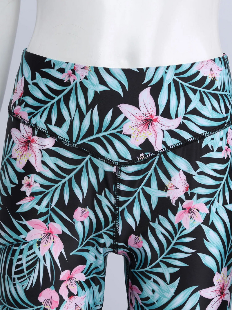 2Gb Sieviešu vasaras apdrukāts sporta jogas uzvalks ar apaļu kakla izgriezumu, īsām piedurknēm atslēgas caurums aizmugurē, apgriezts augšējais T-krekls ar legingiem, bikšu komplekts