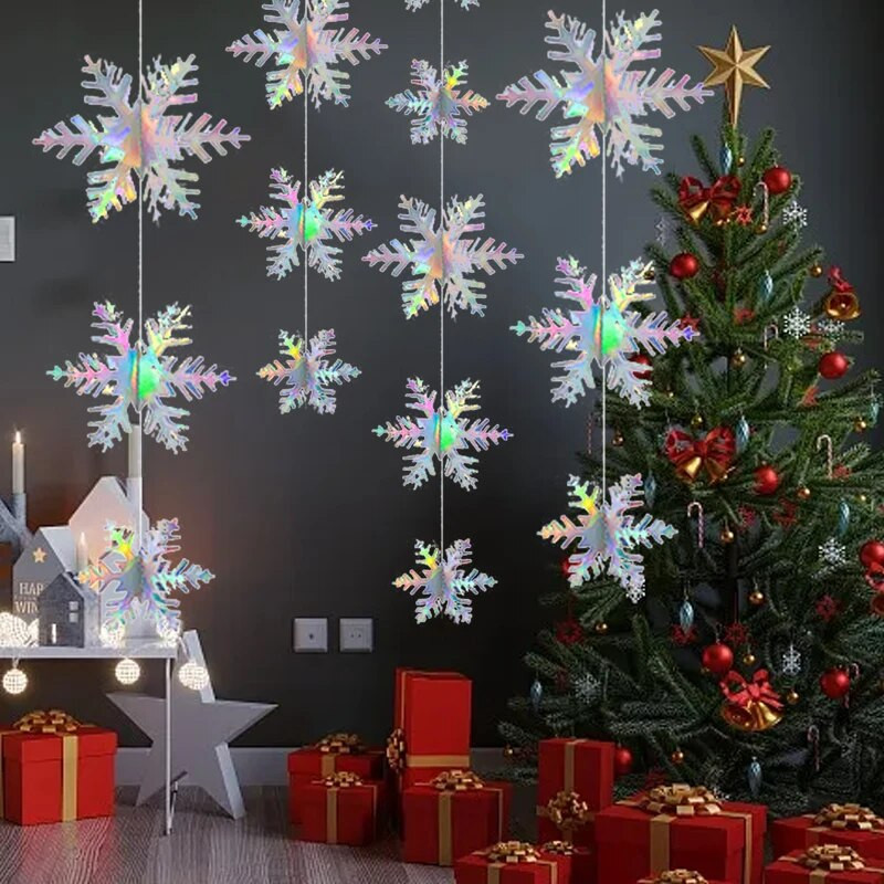 3M lézerpapír hópelyhek zsinór 3D karton hópehely medál füzér ablak mennyezet függő díszek karácsonyi parti dekoráció