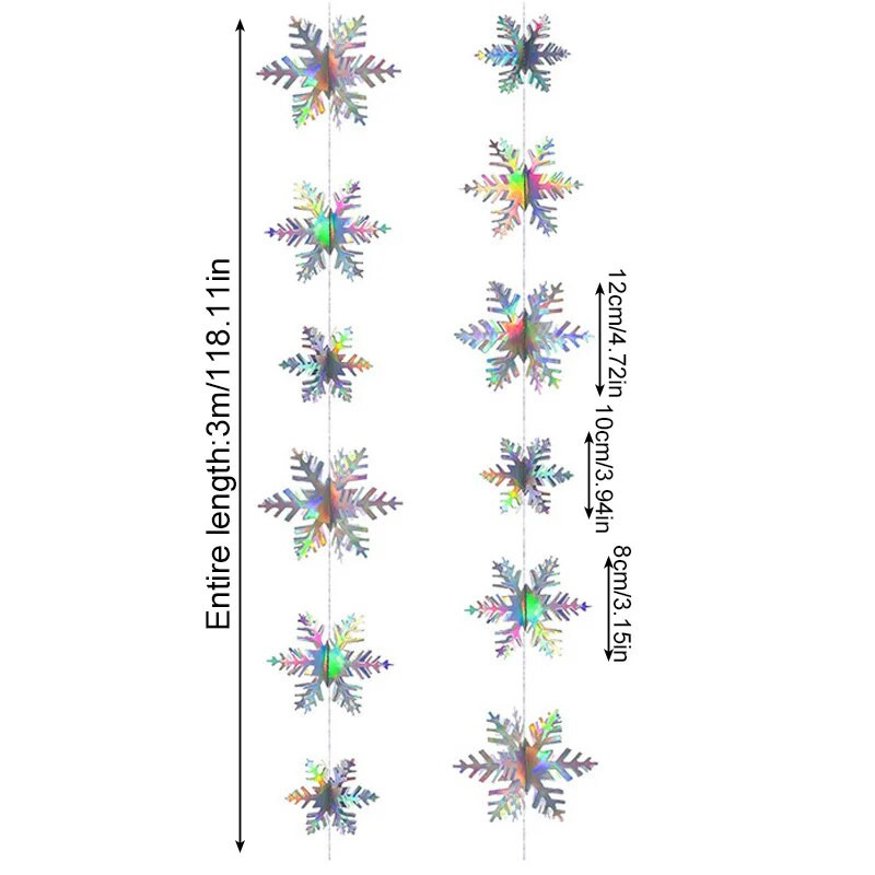3M lézerpapír hópelyhek zsinór 3D karton hópehely medál füzér ablak mennyezet függő díszek karácsonyi parti dekoráció