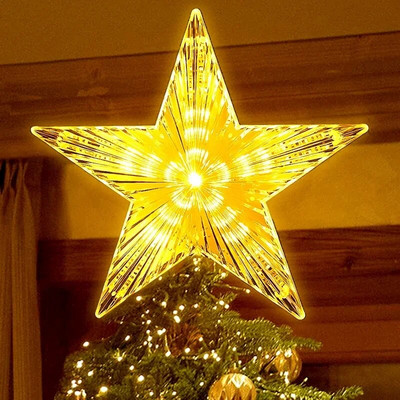 Коледна звезда Tree Topper Lights LED светеща звездна лампа Искряща нощна лампа Коледно дърво Top Орнаменти Новогодишна декорация за домашно парти