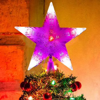Коледна елха Топ звезда LED светеща светлина Празнична Нова година Коледна петолъчка звезда Орнамент Декорации Navidad 2024 17x18cm